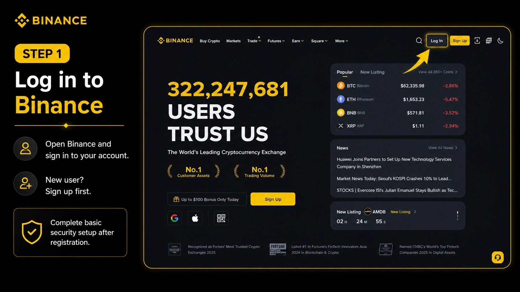 Step 1 - Log in to your Binance account