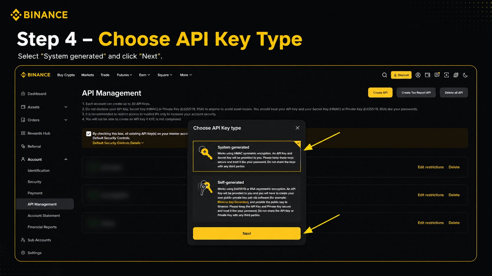 Step 4 - Select the API key type