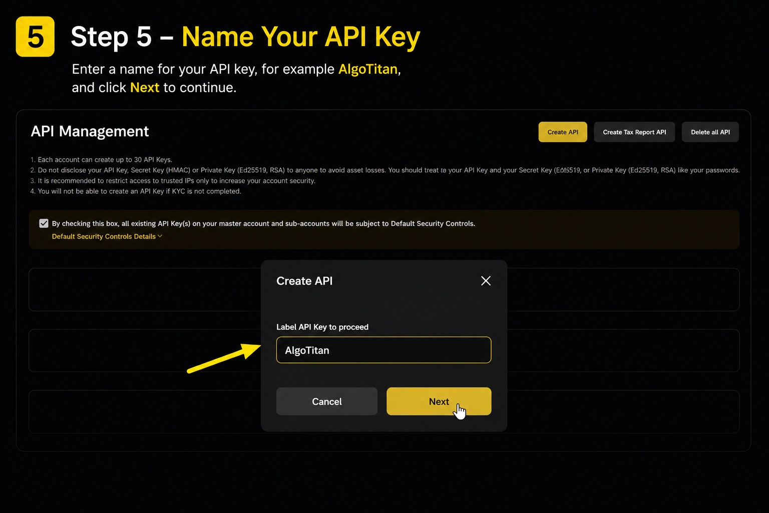 Step 5 - Enter the API key name