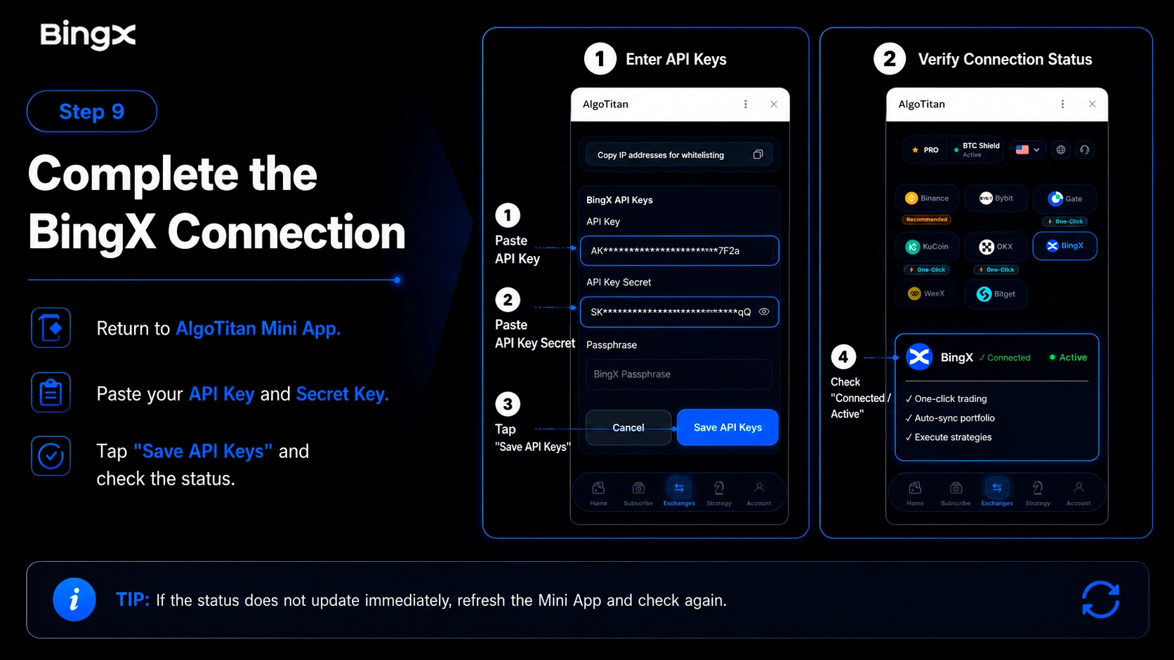 Step 9 - Complete the BingX connection in AlgoTitan
