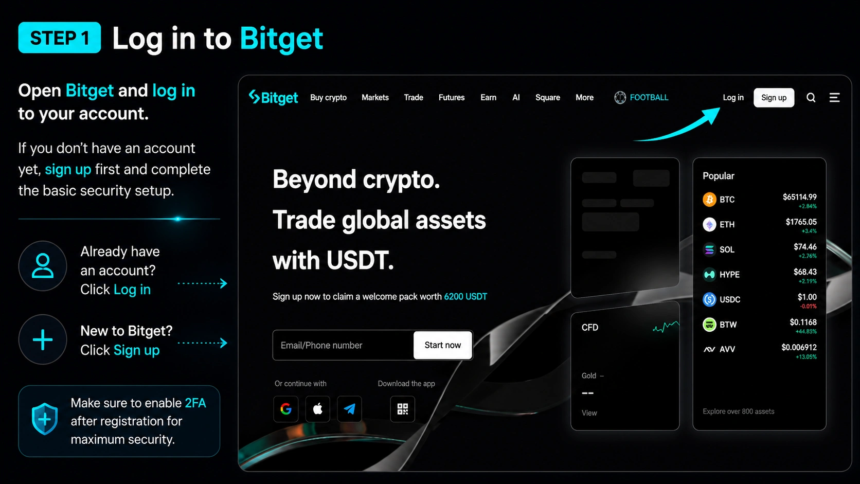 Step 1 - Log in to your Bitget account