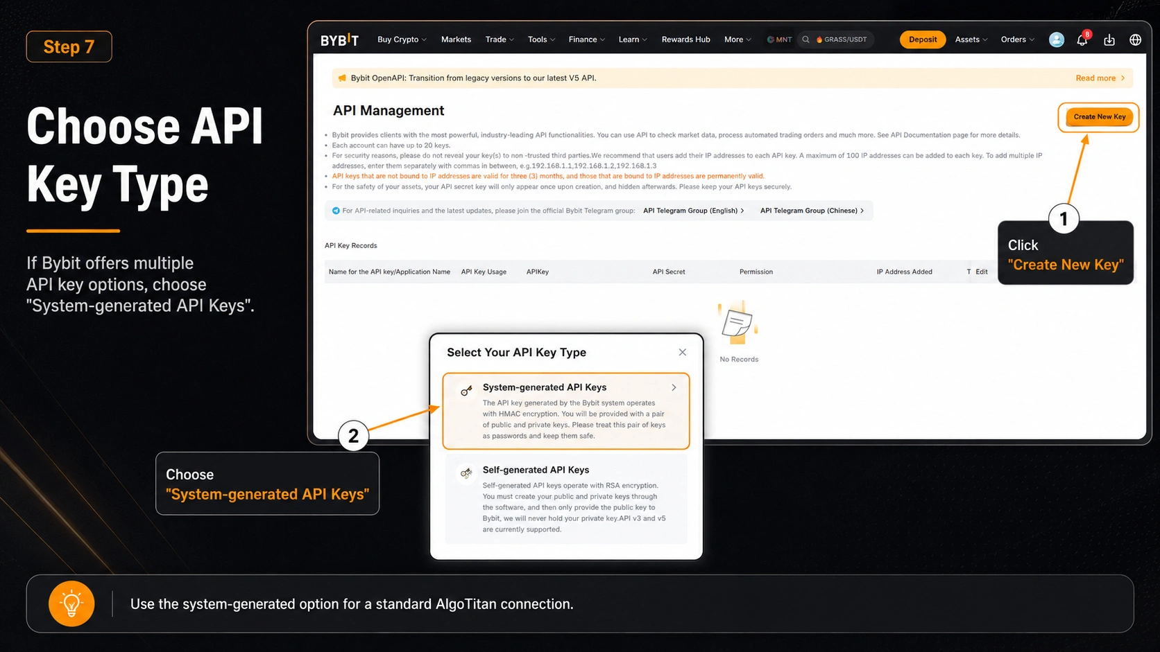 Step 7 - Select the API key type