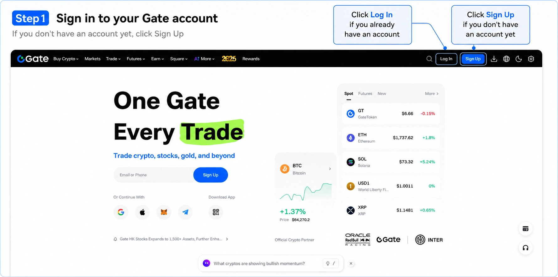 Step 1 - Log in to your Gate account