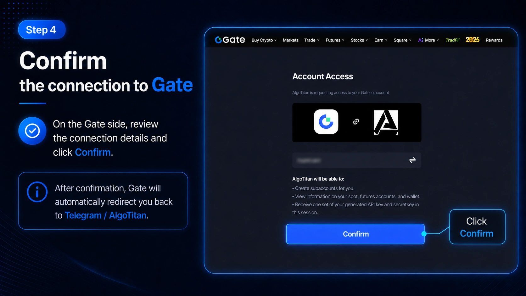 Step 4 - Confirm the connection on Gate