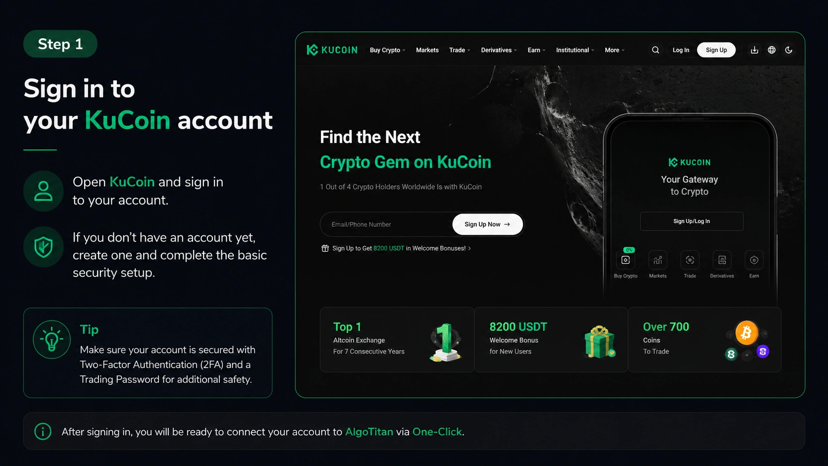 Step 1 - Log in to your KuCoin account
